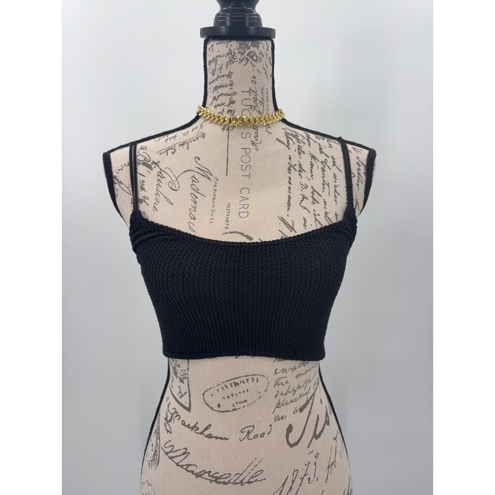 B2 ASOS Black Knit Swim‎ Crop Top One Size Womens Y2K Minimalist Resortwear